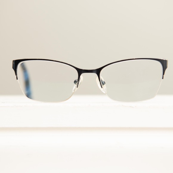 Chelsea Morgan Blue Cat Eye Semi Rimless Eyeglass Frames Textured Geometric Chic - Picture 4 of 7